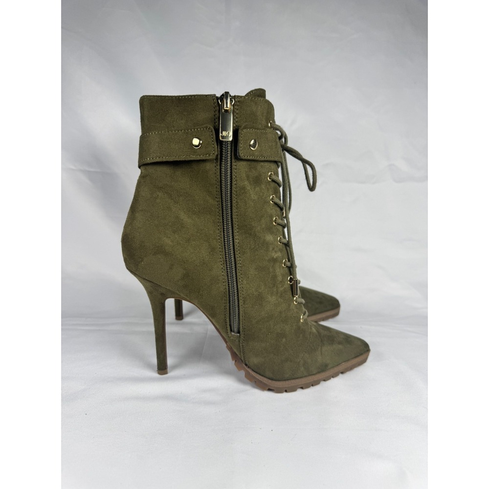 JLO Jennifer Lopez Jaylah Womens 7 M Bootie Olive Side Zip Stiletto Heel Boots